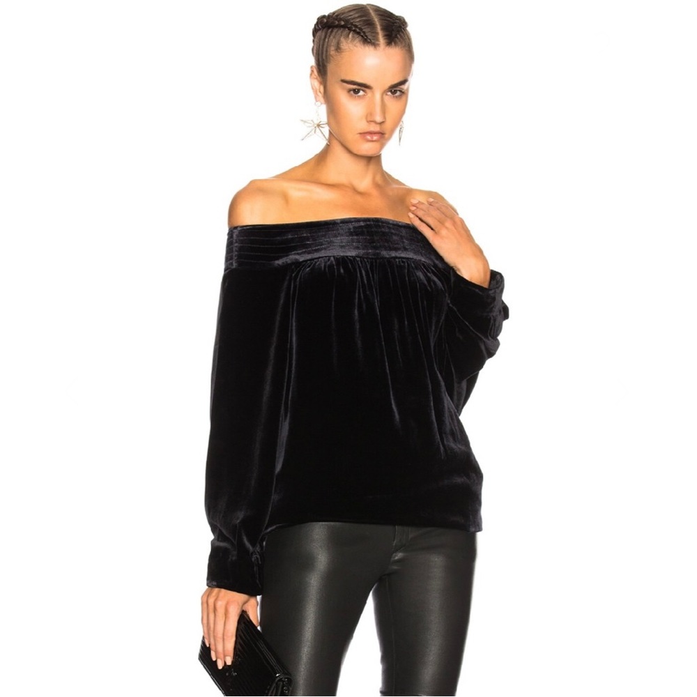 NEW MARISSA WEBB REVOLVE BLACK VELVET OFF-THE-SHOULDER TOP